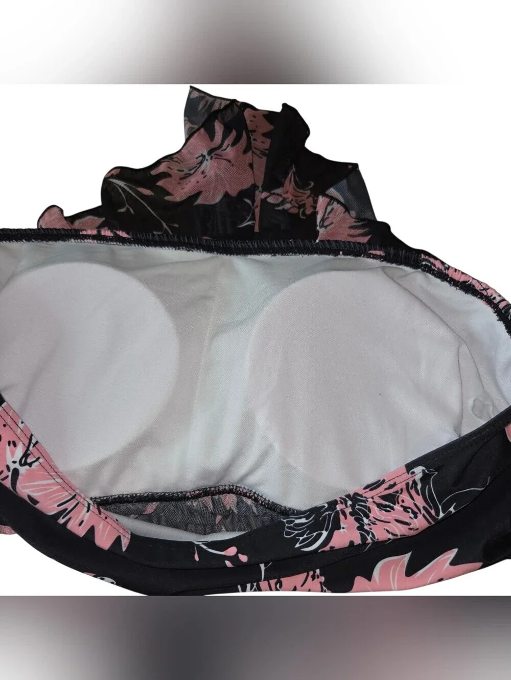 Black and Pink Floral Bandeau Tankini Set
